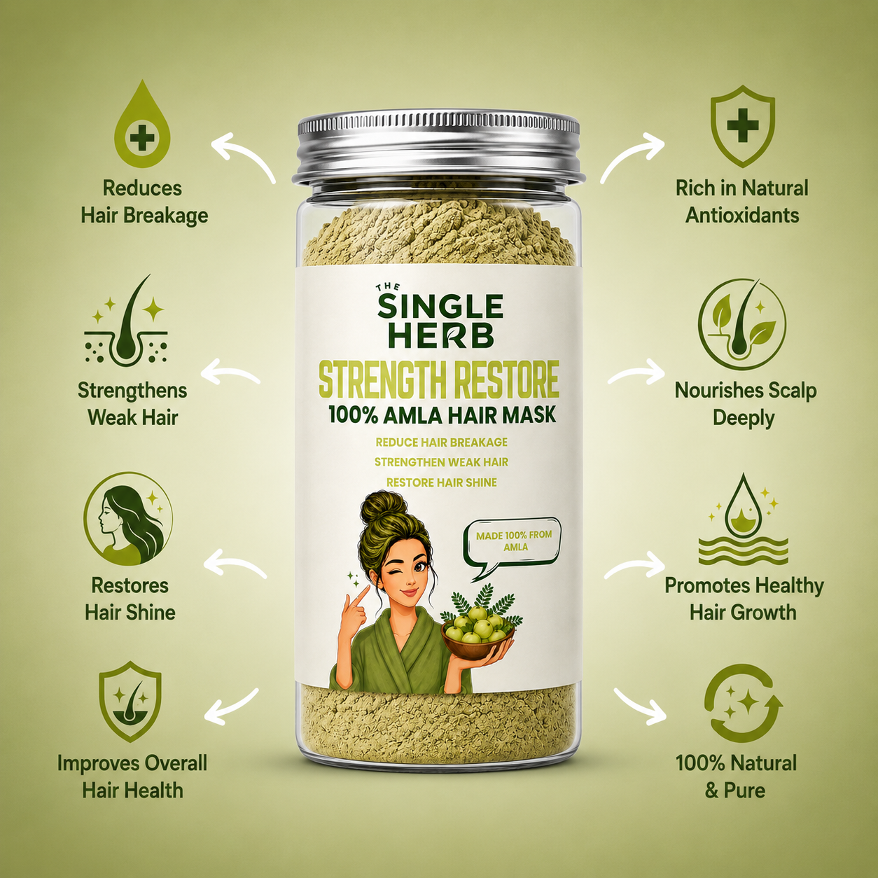 100% Pure Amla Hair Mask Powder – Natural Hair Strength & Shine Treatment(125gm)