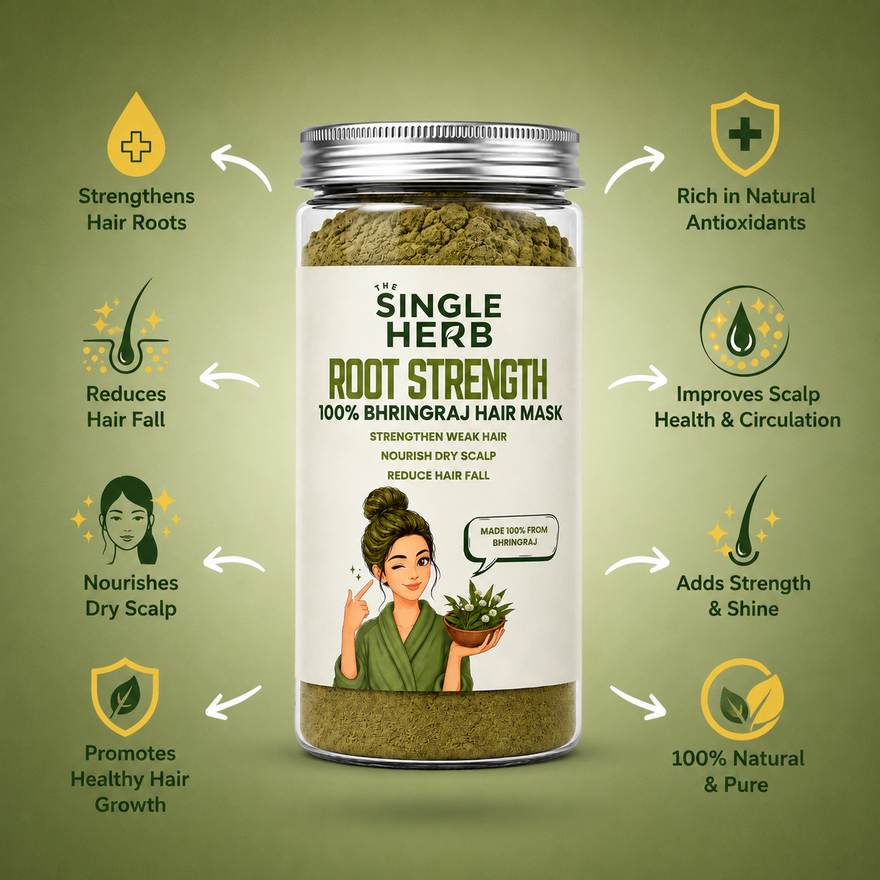 100% Pure Bhringraj Hair Mask Powder – Natural Hair Strength & Scalp Care( 125gm)
