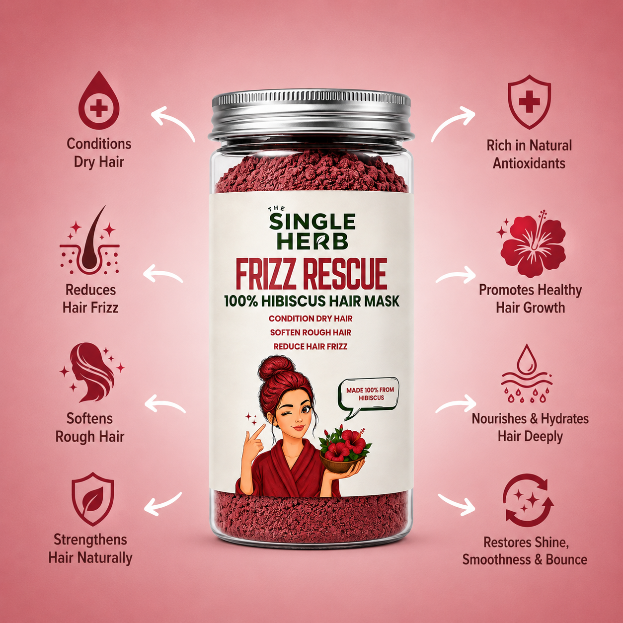 100% Pure Hibiscus Hair Mask Powder – Natural Frizz Control & Hair Care (125gm)