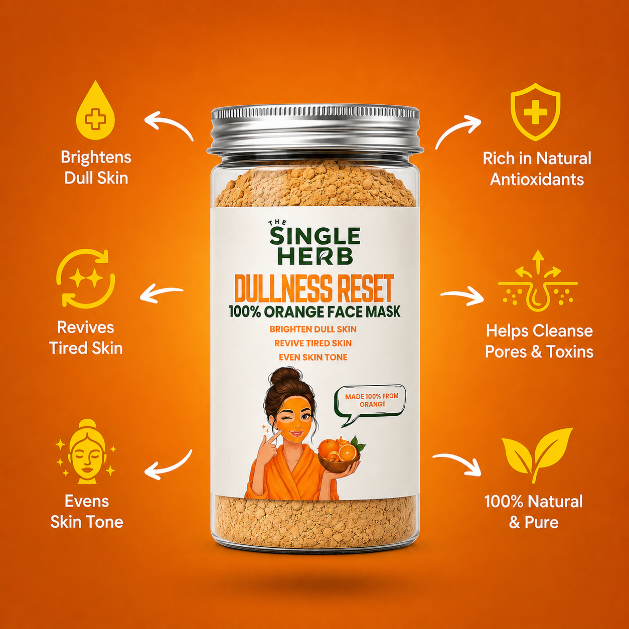 Orange Face Mask Powder – 100% Orange Herbal Face Pack for Dull Skin ( 125gm )