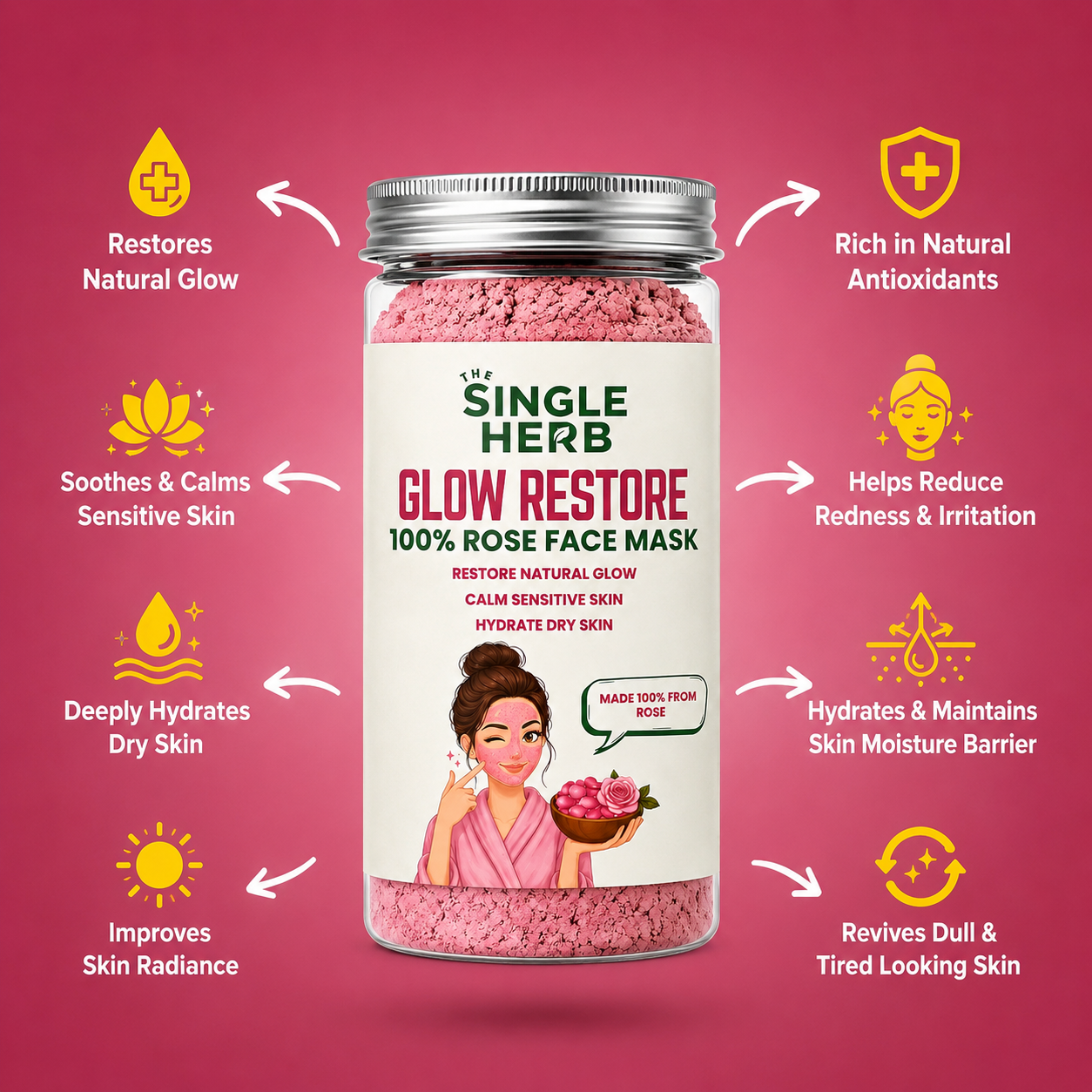 Rose Face Mask Powder – 100% Rose Herbal Face Pack for Natural Glow (125gm)