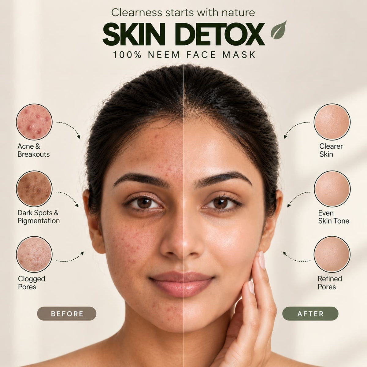 Neem Face Mask Powder – 100% Pure Neem Skin Detox & Cleansing Mask (125gm)