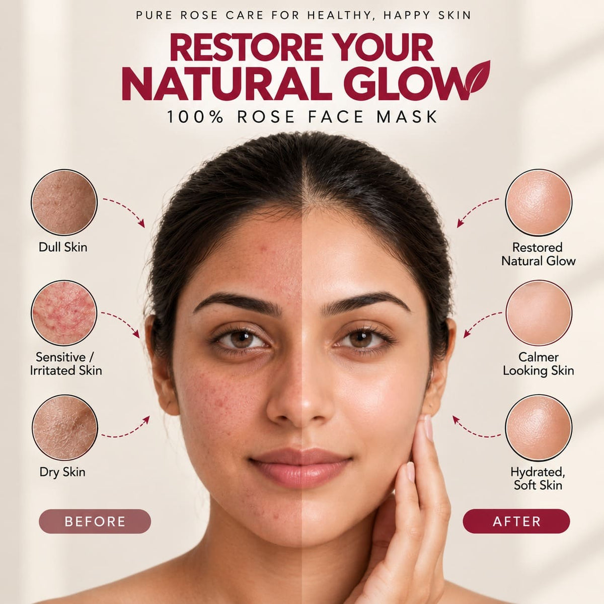 Rose Face Mask Powder – 100% Rose Herbal Face Pack for Natural Glow (125gm)